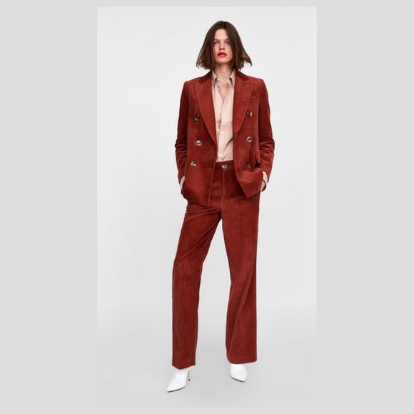 NWT Zara Corduroy Burnt Orange Pants Medium - Picture 2 of 8